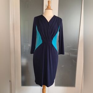 Calvin Klein Navy and Teal Long Sleeve Dress